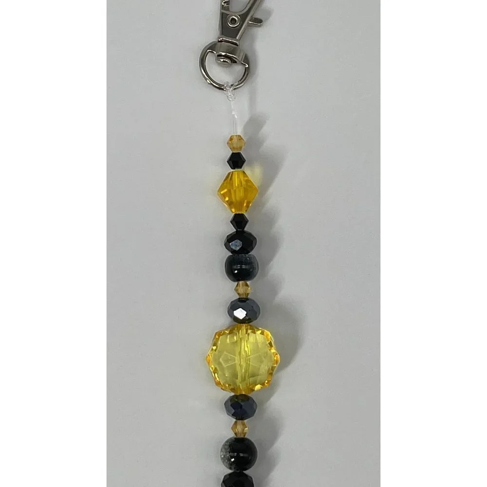 Beaded Purse Charm Suncatcher Black Yellow Crystal Prism Handbag Ornament - Picture 6 of 10